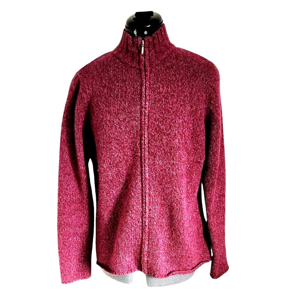 LL Bean‎ Womens Pink Marled Lambswool Angora Full Zip Cardigan Sweater Medium